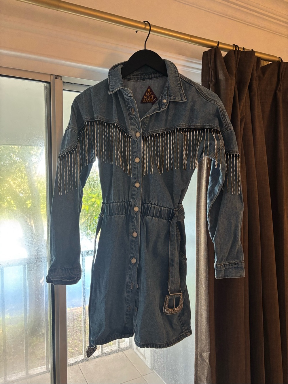 Signature Blue Denim Fringe Button-Front Jacket